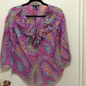 Ralph Lauren Ruffled Collar Paisley Top