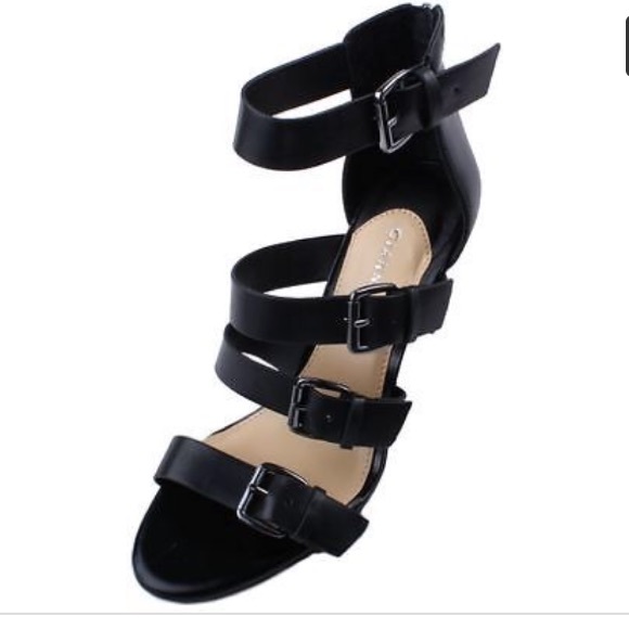 Gianni Bini Maxene Black Leather Strappy Heels