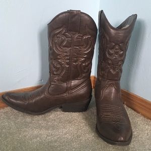 Brown pleather cowboy boots
