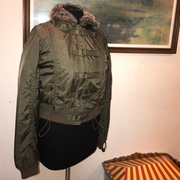 Miss me Green Bomber Puffer Jacket Medium - Picture 2 of 8