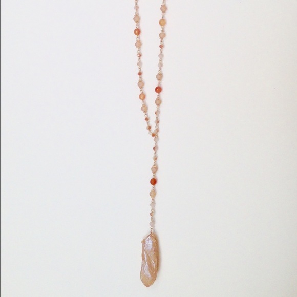 Long chain/beads Y necklace+crystal +earrings set