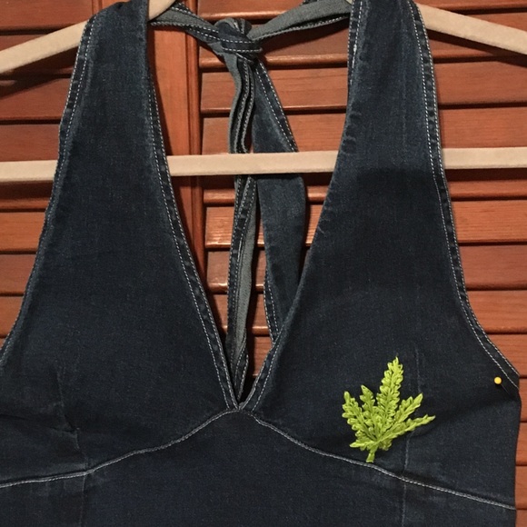 Weed stitched denim halter dress M/L upcycled SALE