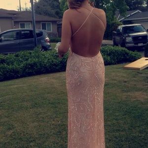 Backless beaded prom dress
