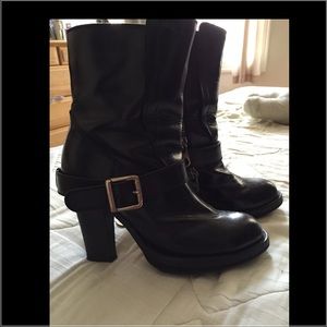 Chloe High Heel Motorcycle Buckle Boots (Black)