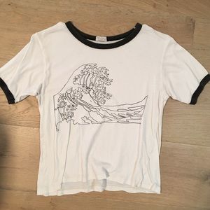 White brandy Melville shirt with a black wave