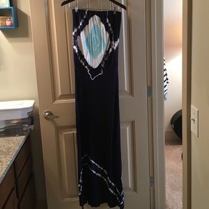 Blue tie dye strapless maxi dress