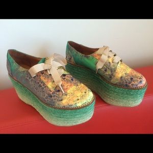 Miista "Ursula" Lace-Up Platform Oxfords (Green)