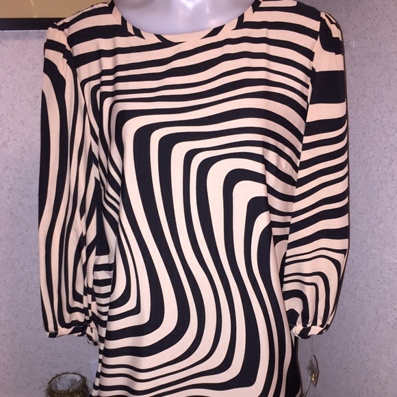 Tahari tan with navy stripe silk dress