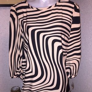 Tahari tan with navy stripe silk dress