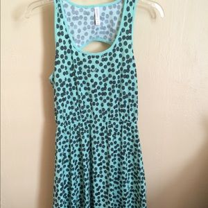 Aqua blue polka dot dress.