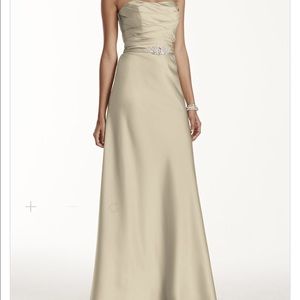Strapless Long Satin Champagne David's Bridal Gown