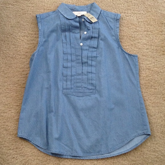 NWT LOFT Printed Chambray Shell