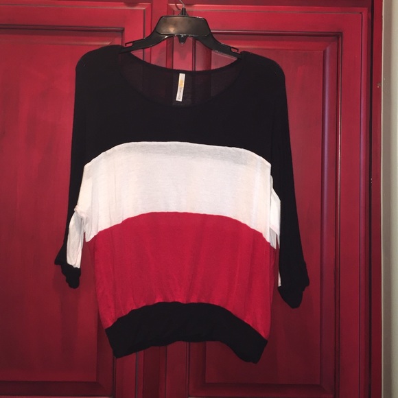 Black white and red stripes blouse