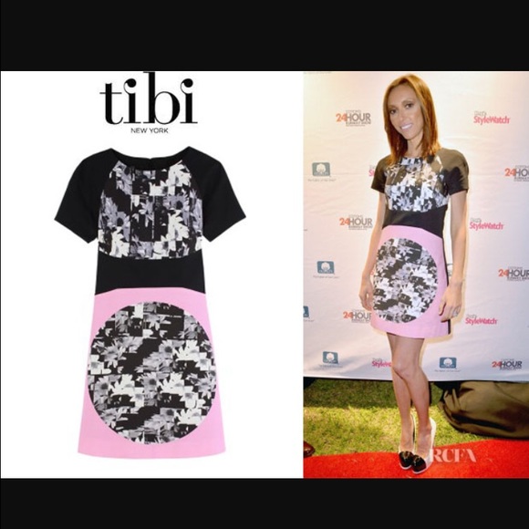 Tibi pink and black print dress size 4