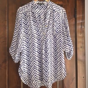 Sheer blue and white top