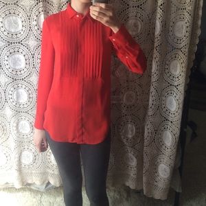 J.Crew / pleated red longsleeve blouse