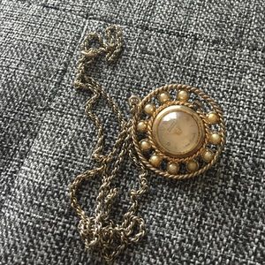 Vintage gold wind-up watch necklace - it works!