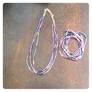 Purple Iridescent Necklace & Bracelet Set