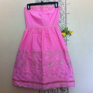 EXPRESS beautiful pink dress w/ gold embroidery.