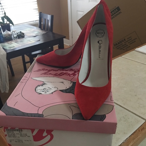 Red Suede pump.