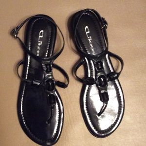 Black sandals flats size 9