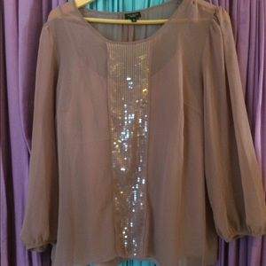 Blush colored silk blouse with sequins