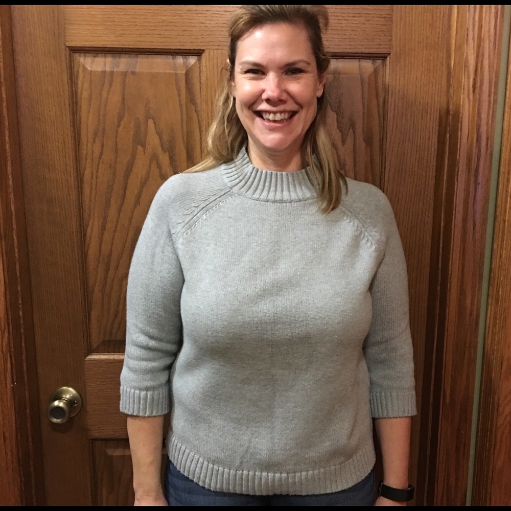 Lands End Mock neck gray 3/4 sleeve sweater