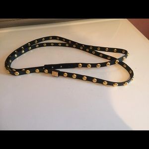 DVF black leather belt with gold grommets