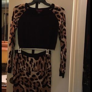 Leopard two piece skirt and shirt. Size Large.