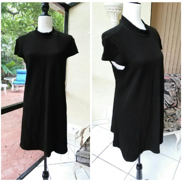 Black mock neck textured dress