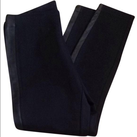 Black J crew stretch pants with leather detail