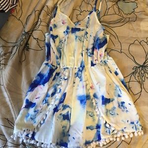 Watercolor pom pom trim romper