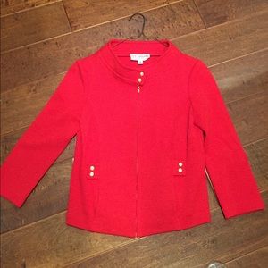 St. John Red Wool 3/4 Sleeve Jacket