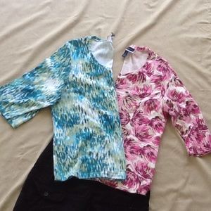 2 Karen Scott 3/4 length sleeve tops