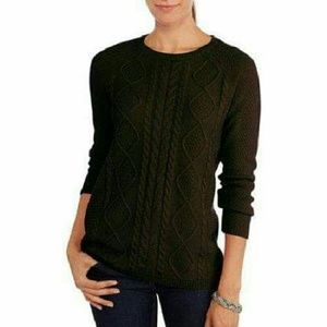 Brown Diamond Cable Sweater Acrylic Scoop Neck