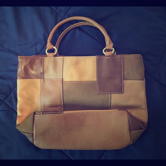 Small brown/tan multi color patch purse