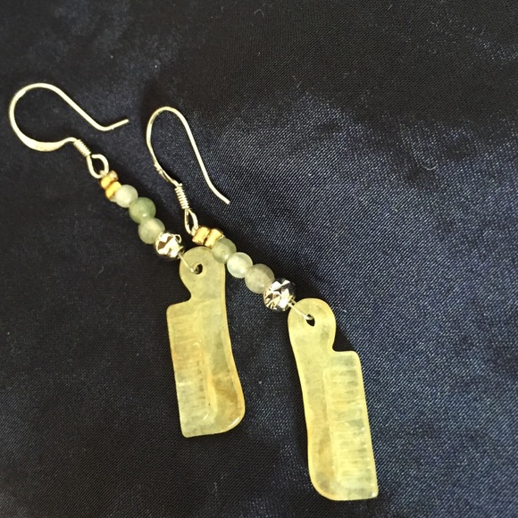 REAL JADE comb earrings w 925 silver hooks