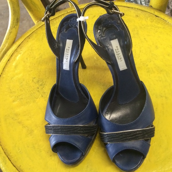 Pollini navy leather heels