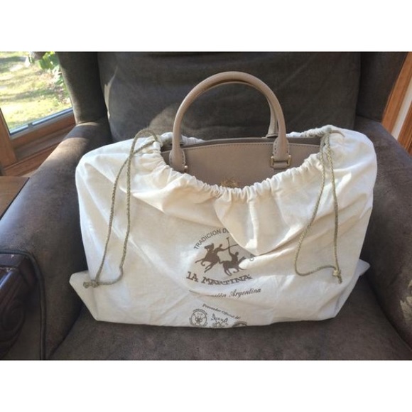La Martina Saffiano Leather Tote Bag Tan Beige🐎 - Picture 5 of 9