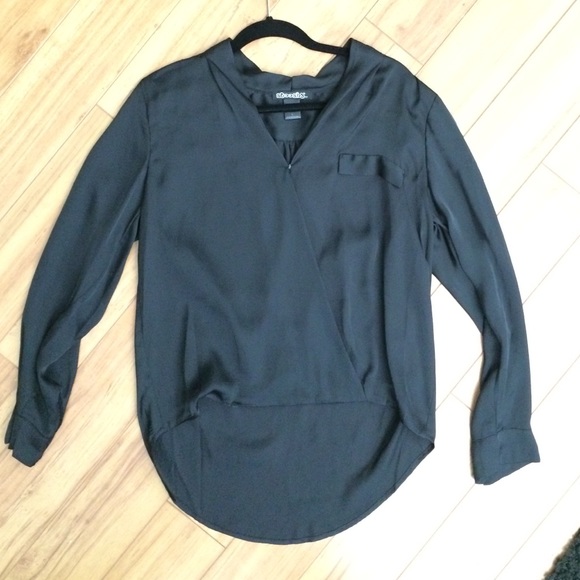 Black silk look high low blouse