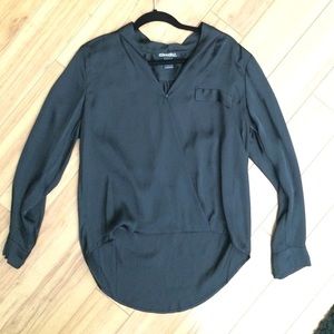 Black silk look high low blouse