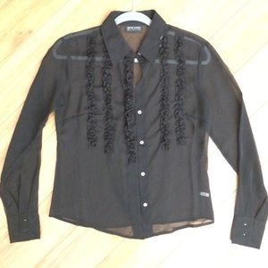 Sheer black button down