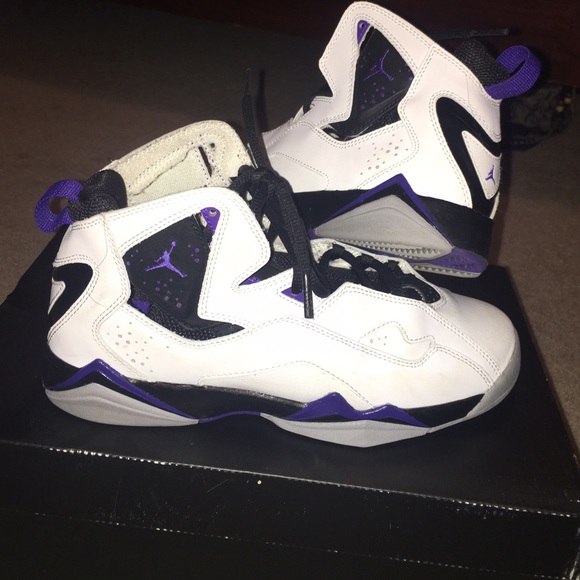 white black and purple jordans