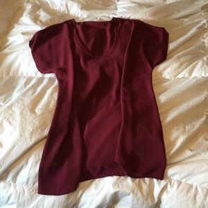 Lush- maroon flowy t-shirt. Scoop neck.