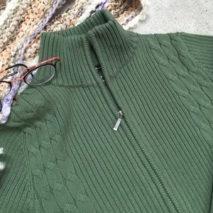 Eddie Bayer Green Mock Neck Zip-Up Cardigan, Large