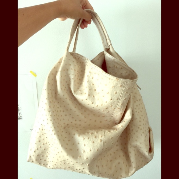 Amazing red interior ostrich leather cream hobo