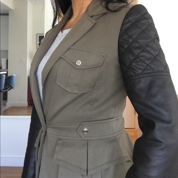 Karen Millen two-tone leather sleeves jacket