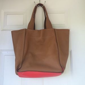 Gap Leather Tote with Coral Accent