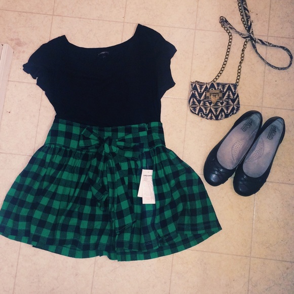 Black and Green Plaid Skirt