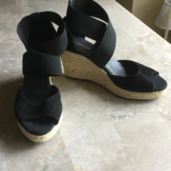 Shoes - Suede upper w rope wedge heel elastic wrap ankle